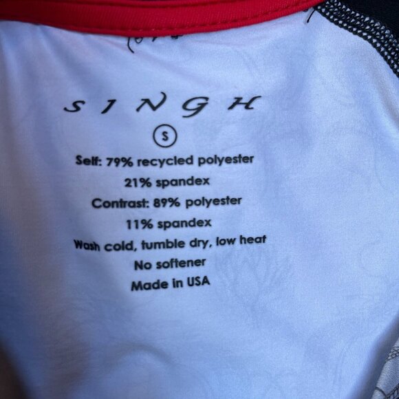 Singh Womens Rash Guard Swimwear Top Small Black Ruched Dragon Floral Stretch - Picture 3 of 7